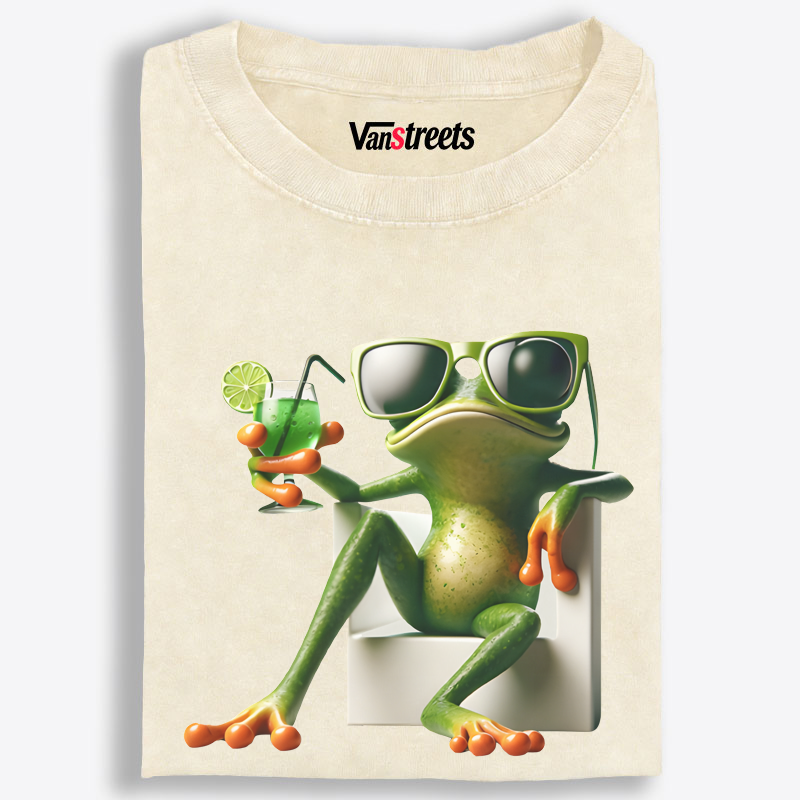 Chill Frog with Cocktail Washed T-Shirt | 100% Cotton | Streetwear Essential
