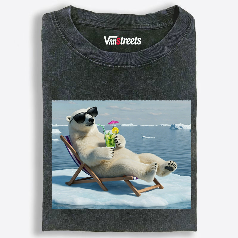 Relaxed Polar Bear on Ice Washed T-Shirt | 100% Cotton | Streetwear Essential