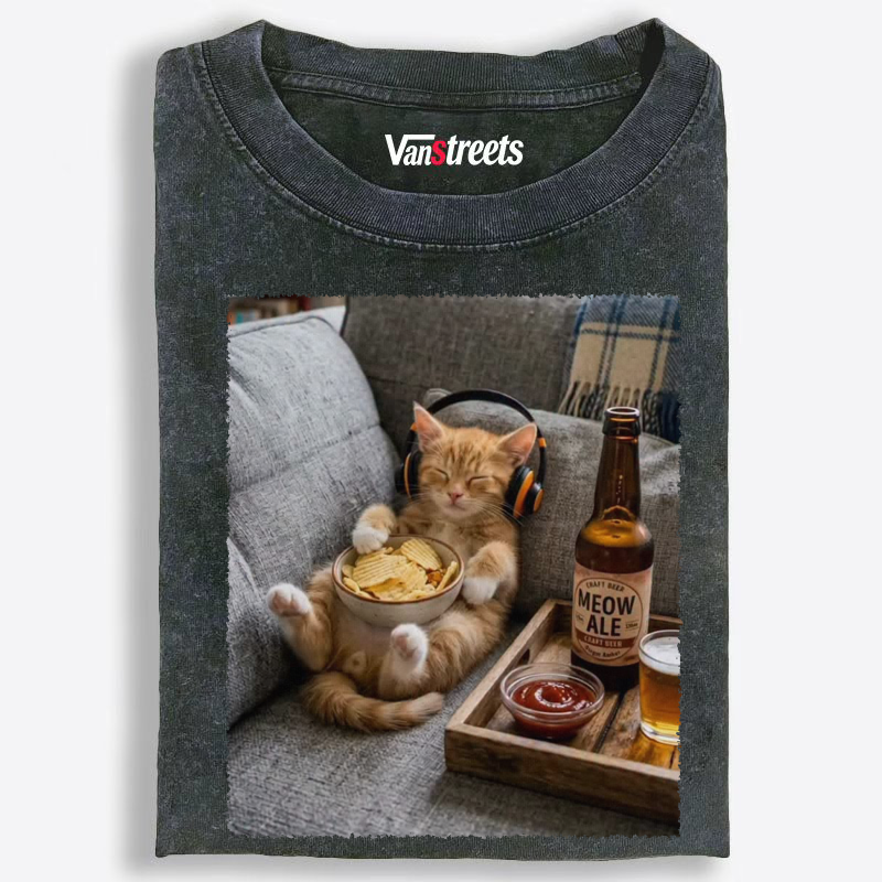 Lazy Night In Orange Cat Graphic Washed T-Shirt | 100% Cotton | Streetwear Essential