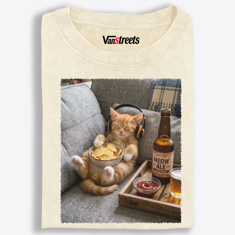 Lazy Night In Orange Cat Graphic Washed T-Shirt | 100% Cotton | Streetwear Essential