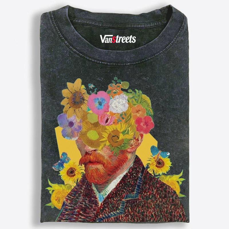 Van Gogh Flower Head Graphic Washed T-Shirt | 100% Cotton | Streetwear Essential