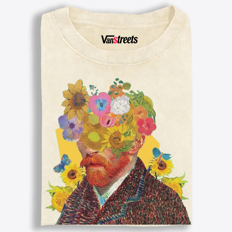 Van Gogh Flower Head Graphic Washed T-Shirt | 100% Cotton | Streetwear Essential