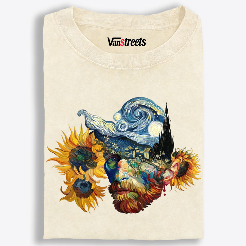 Van Gogh Starry Night & Sunflowers Washed T-Shirt | 100% Cotton | Streetwear Essential