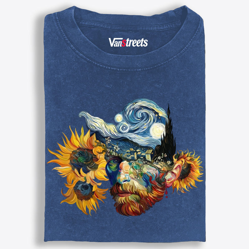 Van Gogh Starry Night & Sunflowers Washed T-Shirt | 100% Cotton | Streetwear Essential