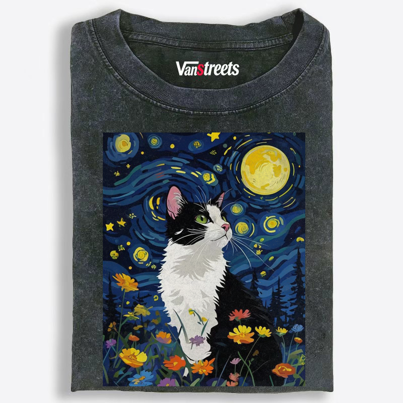 Art Cat Lover Washed T-Shirt | 100% Cotton | Streetwear Essential