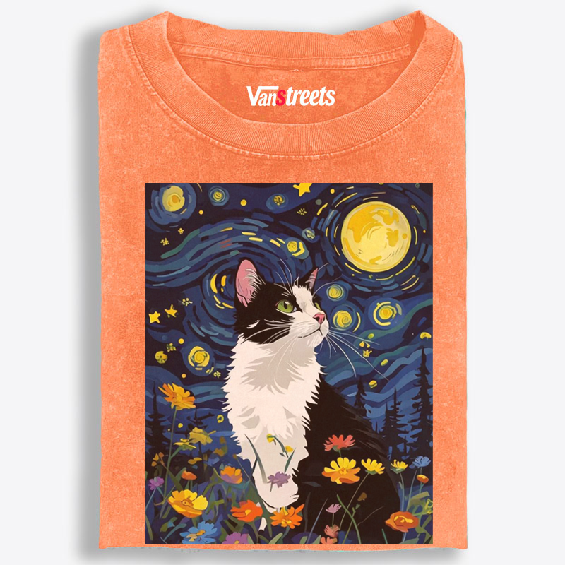 Art Cat Lover Washed T-Shirt | 100% Cotton | Streetwear Essential