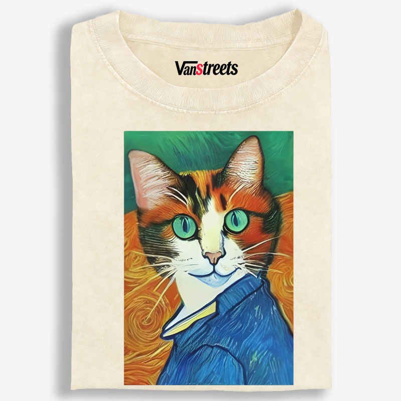 Van Gogh Self Portrait Calico Cat Washed T-Shirt | 100% Cotton | Streetwear Essential