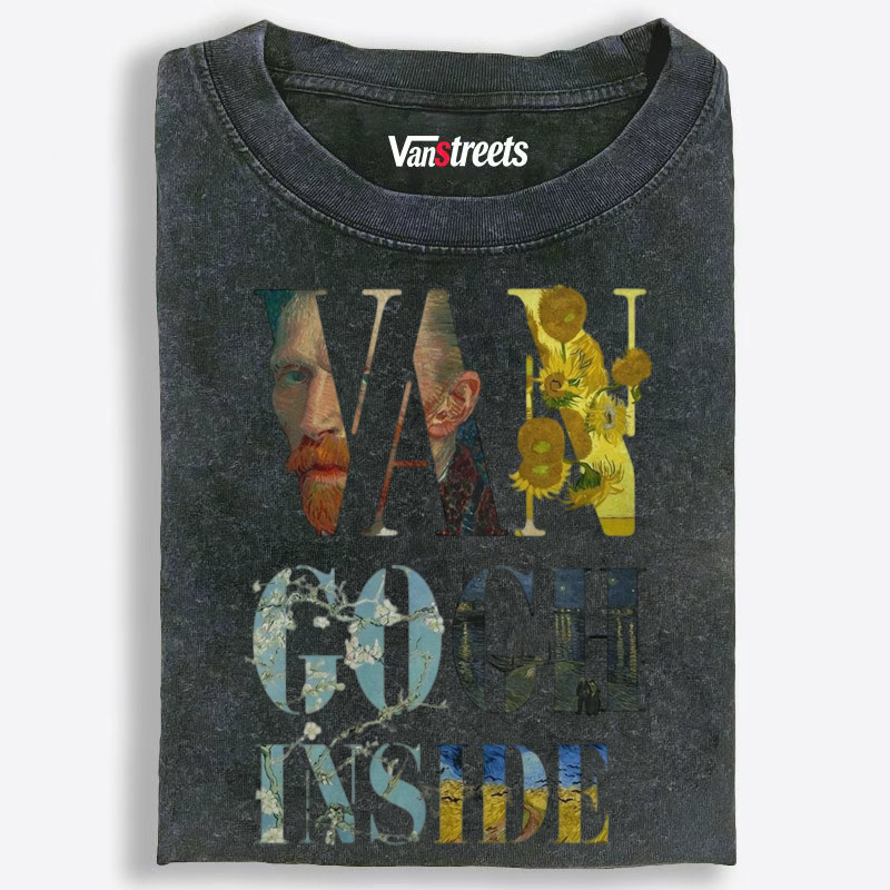 "Van Gogh Inside" Art Typography Washed T-Shirt | 100% Cotton | Streetwear Essential