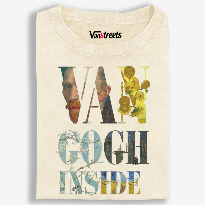 "Van Gogh Inside" Art Typography Washed T-Shirt | 100% Cotton | Streetwear Essential