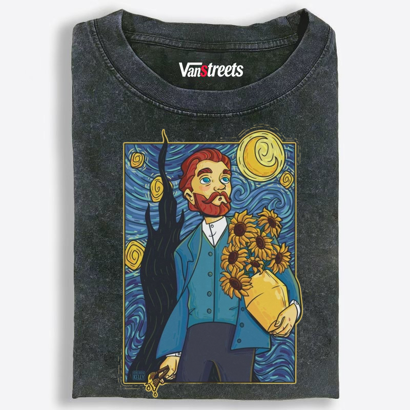 Cute Van Gogh Art Character Washed T-Shirt | 100% Cotton | Streetwear Essential