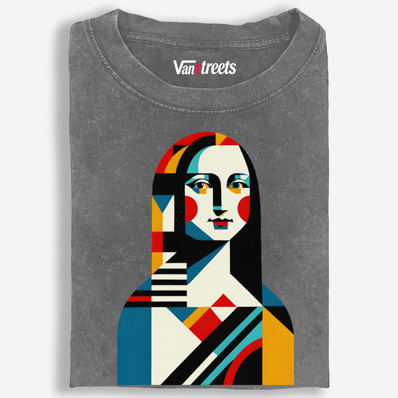 Geometric Cubist Mona Lisa Washed T-Shirt | 100% Cotton | Streetwear Essential