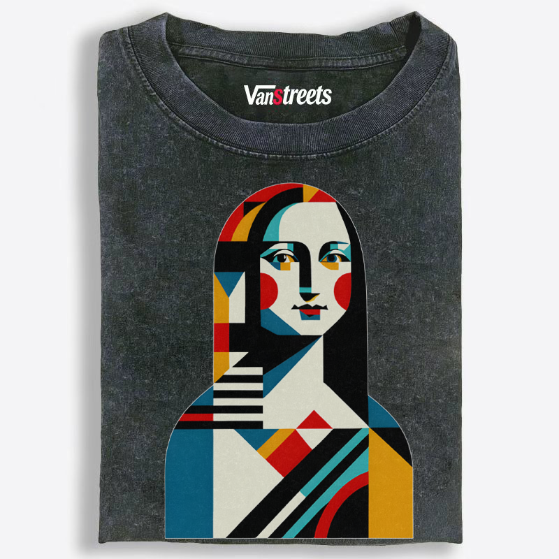 Geometric Cubist Mona Lisa Washed T-Shirt | 100% Cotton | Streetwear Essential
