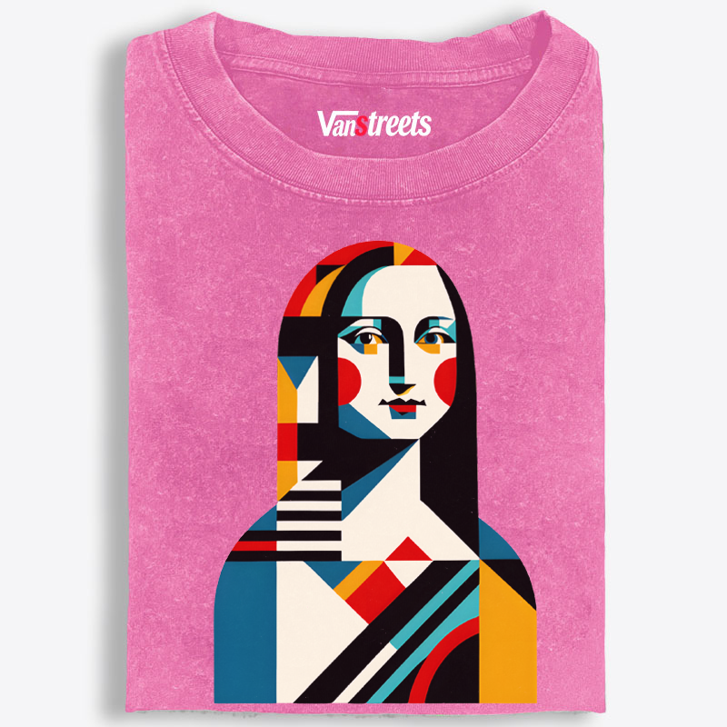 Geometric Cubist Mona Lisa Washed T-Shirt | 100% Cotton | Streetwear Essential