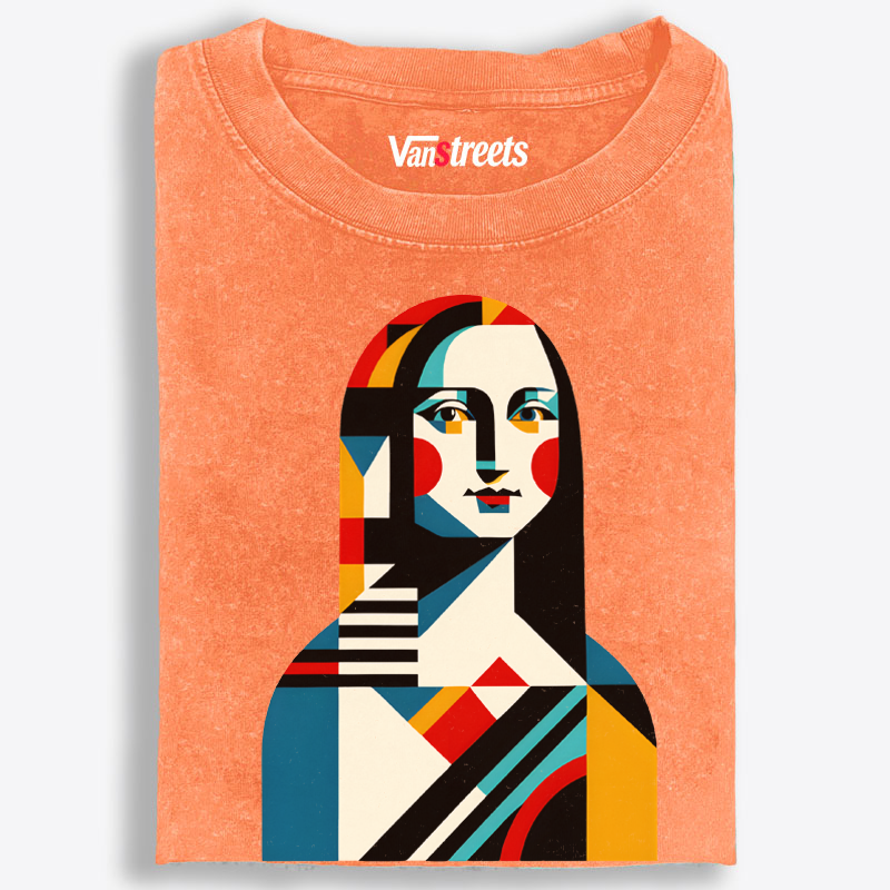 Geometric Cubist Mona Lisa Washed T-Shirt | 100% Cotton | Streetwear Essential