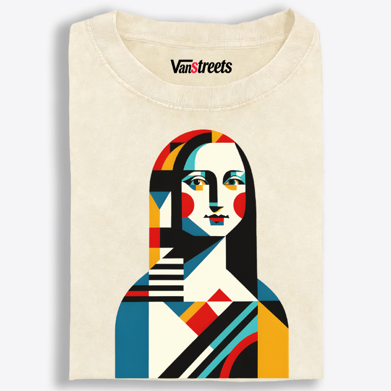 Geometric Cubist Mona Lisa Washed T-Shirt | 100% Cotton | Streetwear Essential