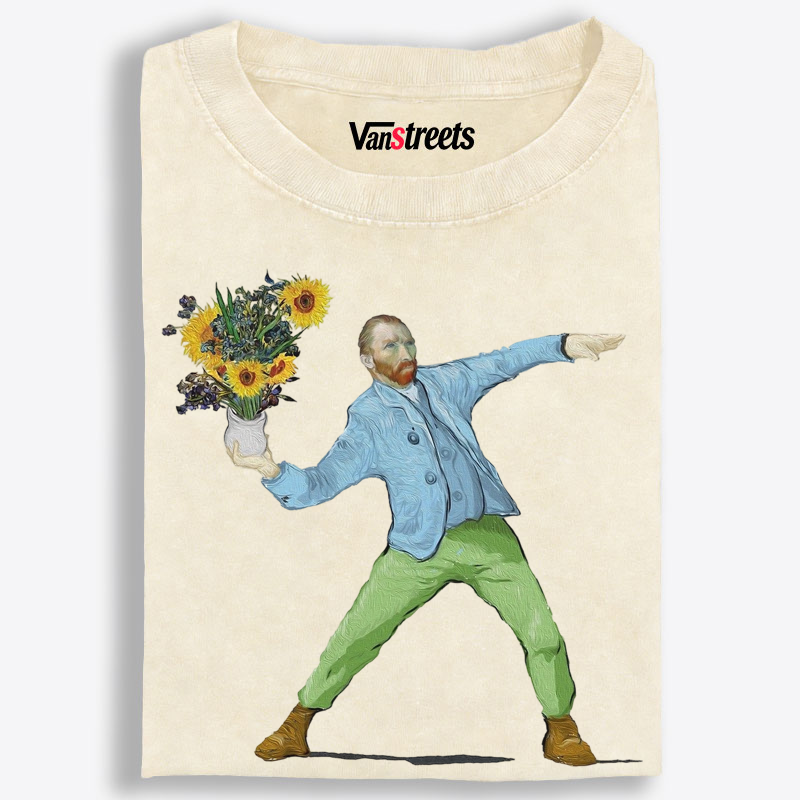 Dancing Van Gogh with Sunflowers & Irises Washed T-Shirt | 100% Cotton | Streetwear Essential