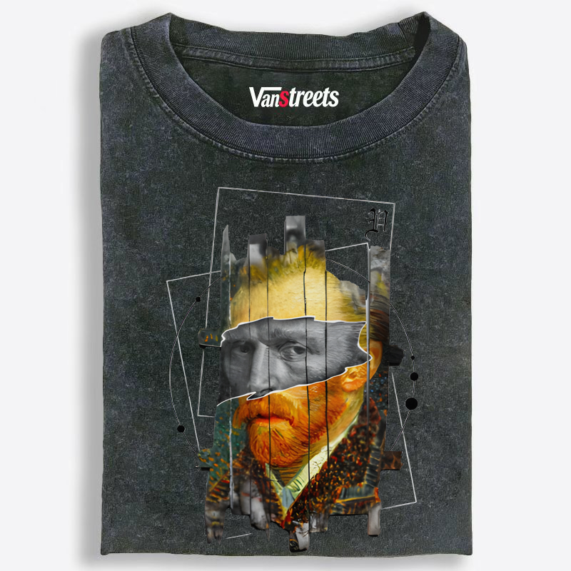 Glitch Van Gogh Self Portrait Washed T-Shirt | 100% Cotton | Streetwear Essential