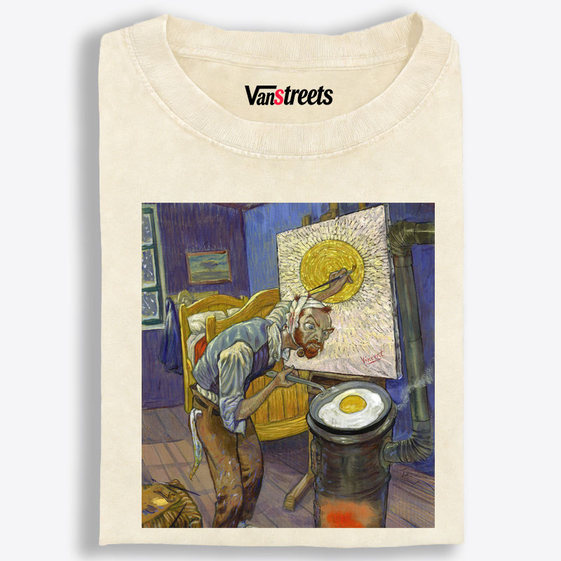 Funny Van Gogh Frying Egg Art Washed T-Shirt | 100% Cotton | Streetwear Essential