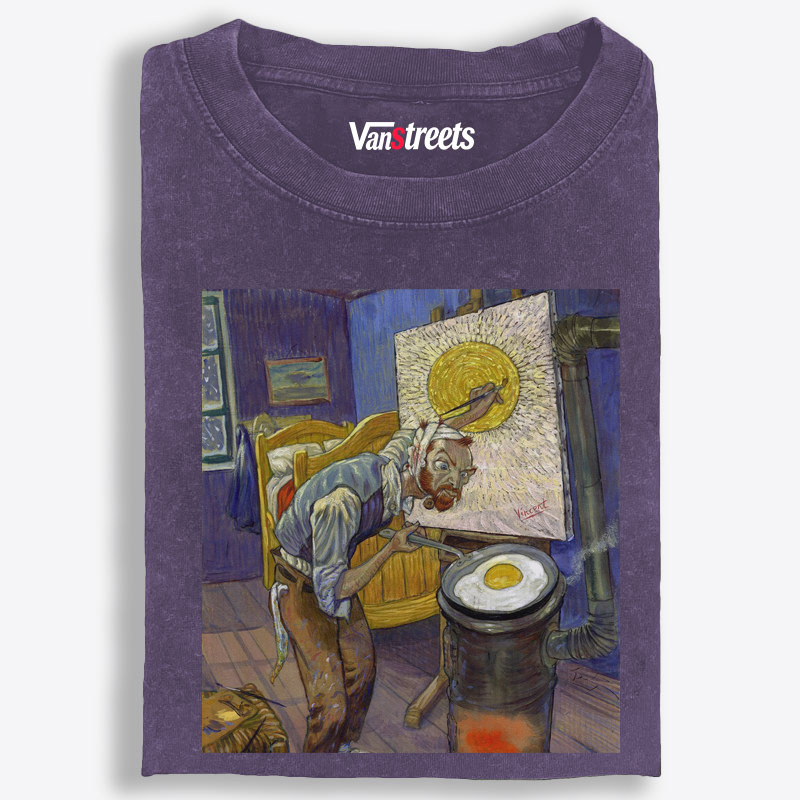Funny Van Gogh Frying Egg Art Washed T-Shirt | 100% Cotton | Streetwear Essential