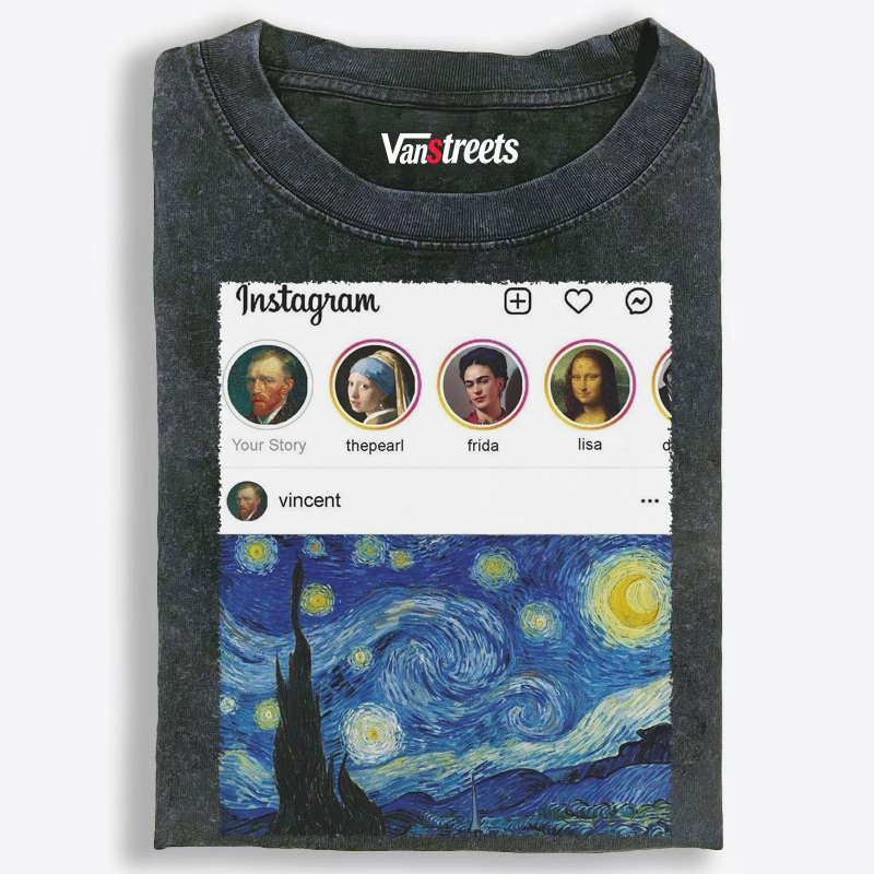 Van Gogh Starry Night Social Media Washed T-Shirt | 100% Cotton | Streetwear Essential