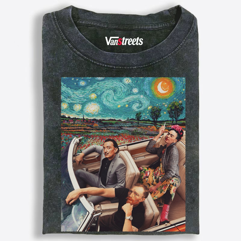 Famous Artists Car Ride Art Washed T-Shirt | 100% Cotton | Streetwear Essential