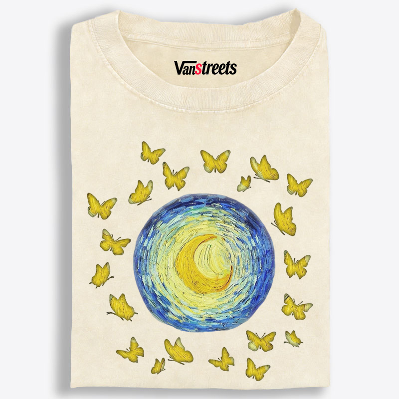 Whimsical Van Gogh Night Sky Washed T-Shirt | 100% Cotton | Streetwear Essential