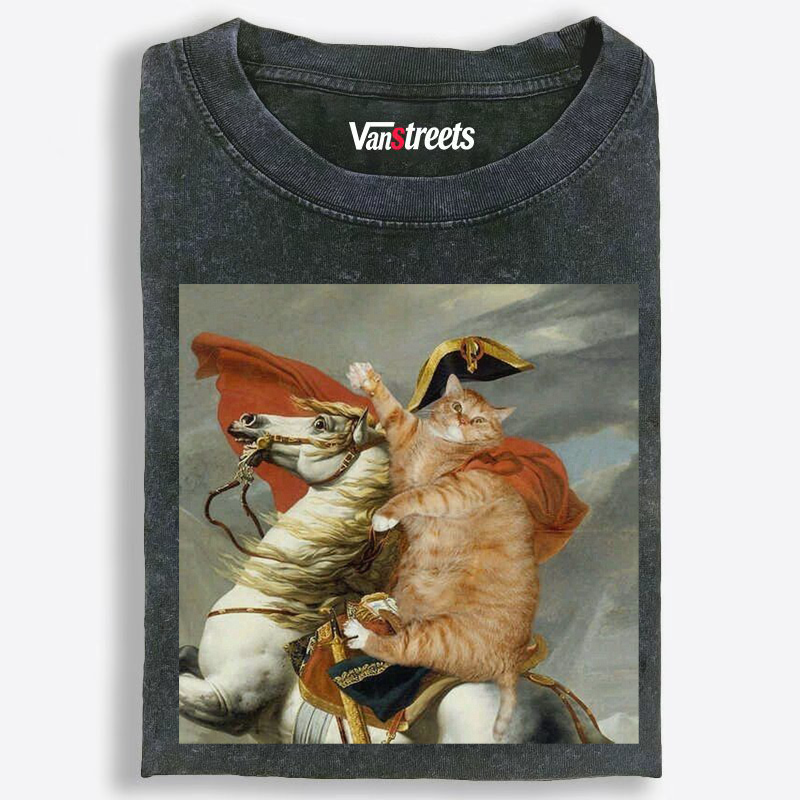 Napoleon Crossing the Alps Orange Cat Washed T-Shirt | 100% Cotton | Streetwear Essential
