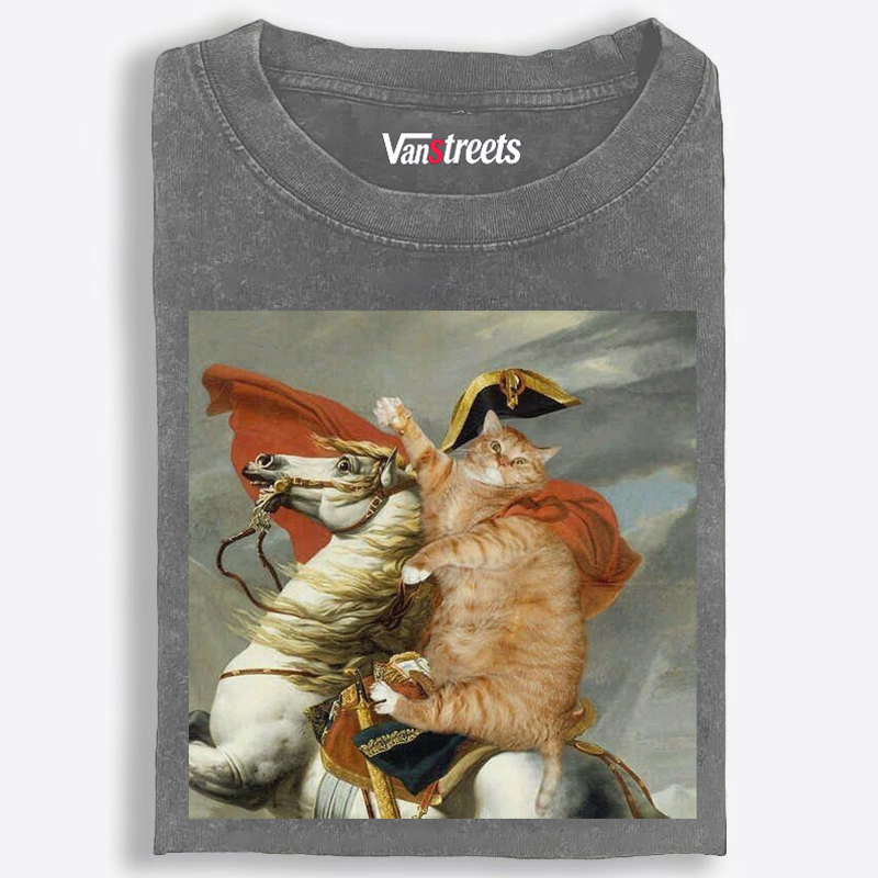 Napoleon Crossing the Alps Orange Cat Washed T-Shirt | 100% Cotton | Streetwear Essential