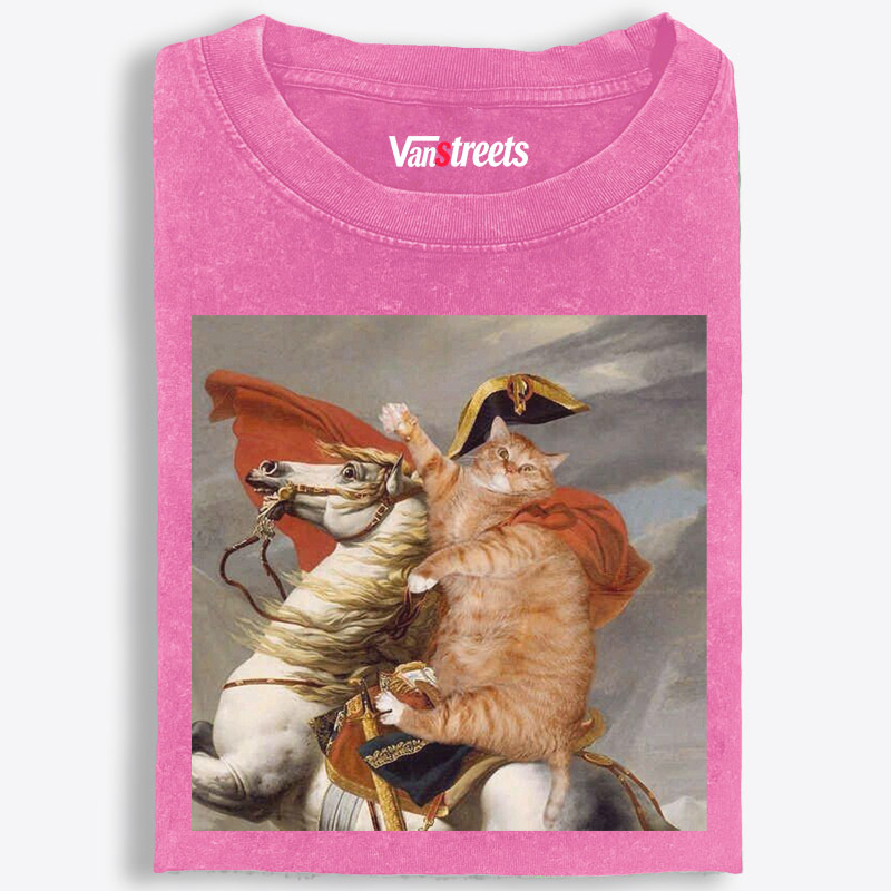 Napoleon Crossing the Alps Orange Cat Washed T-Shirt | 100% Cotton | Streetwear Essential