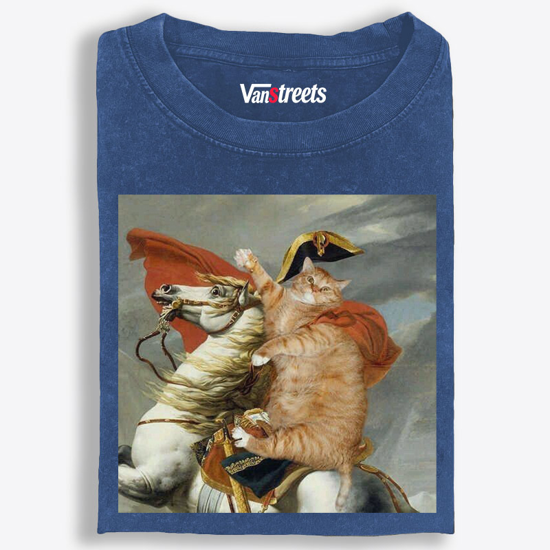 Napoleon Crossing the Alps Orange Cat Washed T-Shirt | 100% Cotton | Streetwear Essential