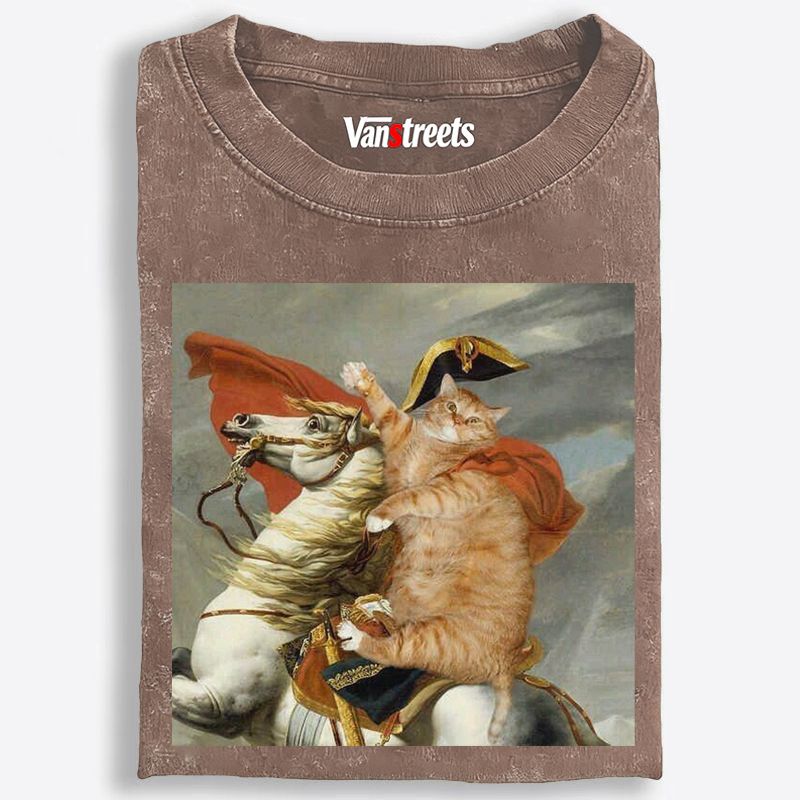 Napoleon Crossing the Alps Orange Cat Washed T-Shirt | 100% Cotton | Streetwear Essential