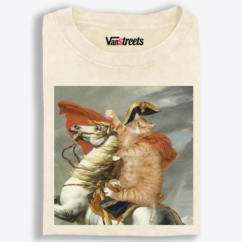 Napoleon Crossing the Alps Orange Cat Washed T-Shirt | 100% Cotton | Streetwear Essential