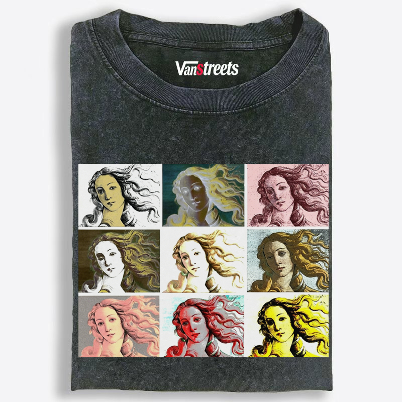 Botticelli Birth of Venus Pop Art Collage Washed T-Shirt | 100% Cotton | Streetwear Essential