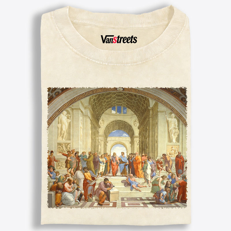 Raphael The School of Athens Art Print Graphic Washed T-Shirt | 100% Cotton | Streetwear Essential
