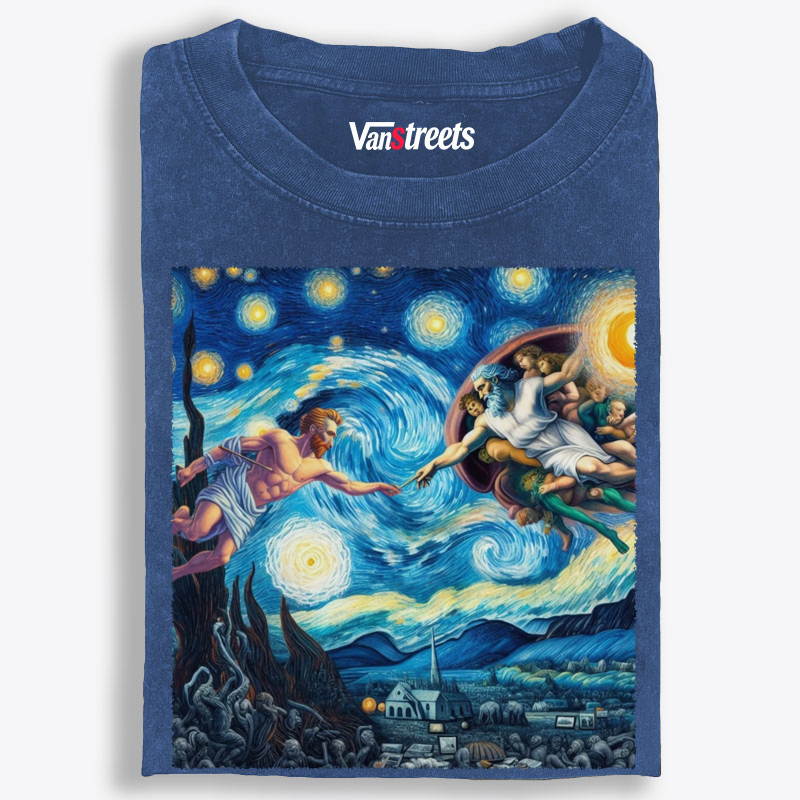 The Creation of Adam Starry Night Crossover Washed T-Shirt | 100% Cotton | Streetwear Essential