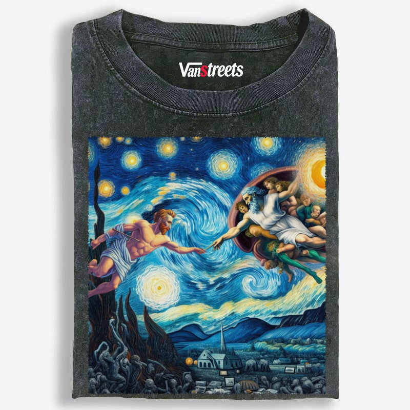 The Creation of Adam Starry Night Crossover Washed T-Shirt | 100% Cotton | Streetwear Essential