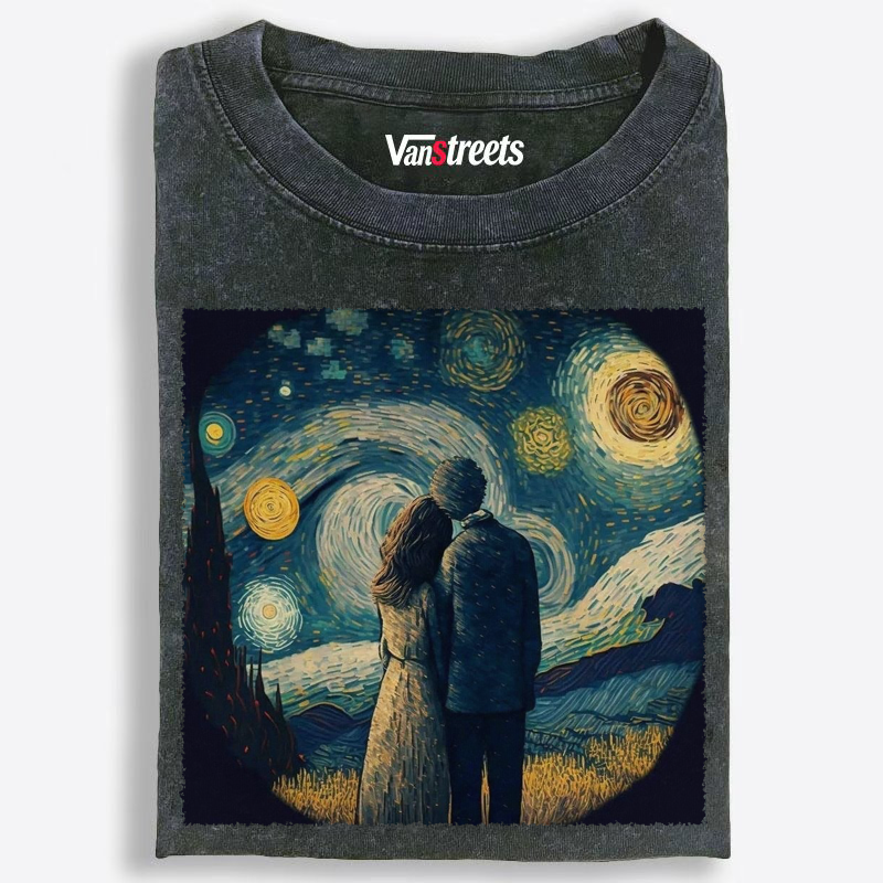 Romantic Van Gogh Inspired Couple Washed T-Shirt | 100% Cotton | Streetwear Essential