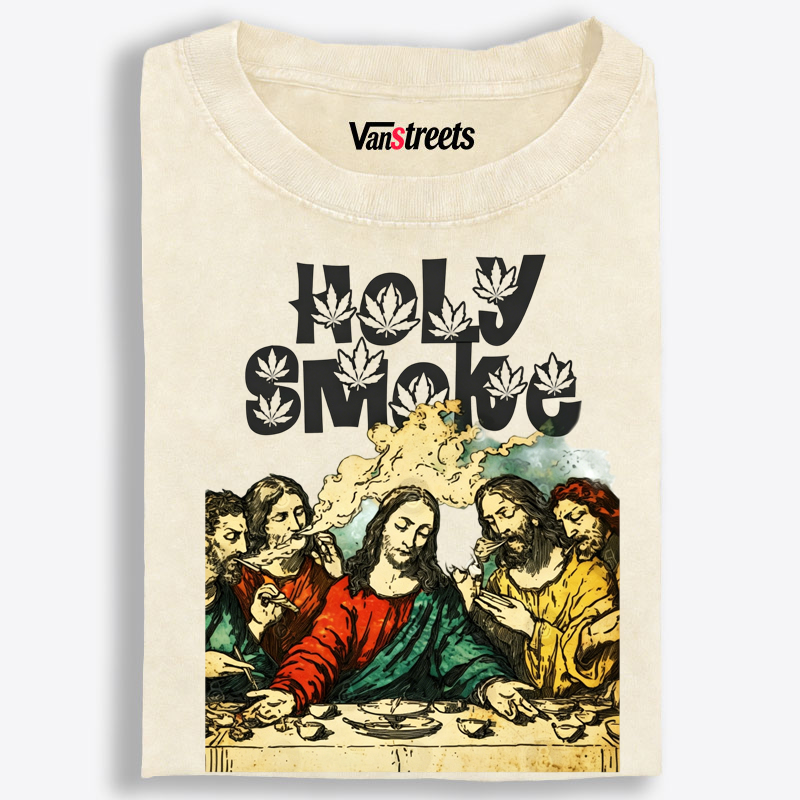 "Holy Smoke" Last Supper Parody Washed T-Shirt | 100% Cotton | Streetwear Essential