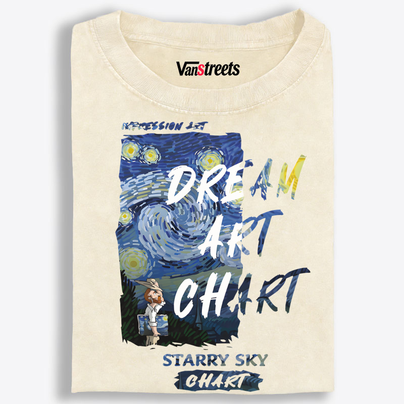 Modern Art Typography Starry Night Washed T-Shirt | 100% Cotton | Streetwear Essential