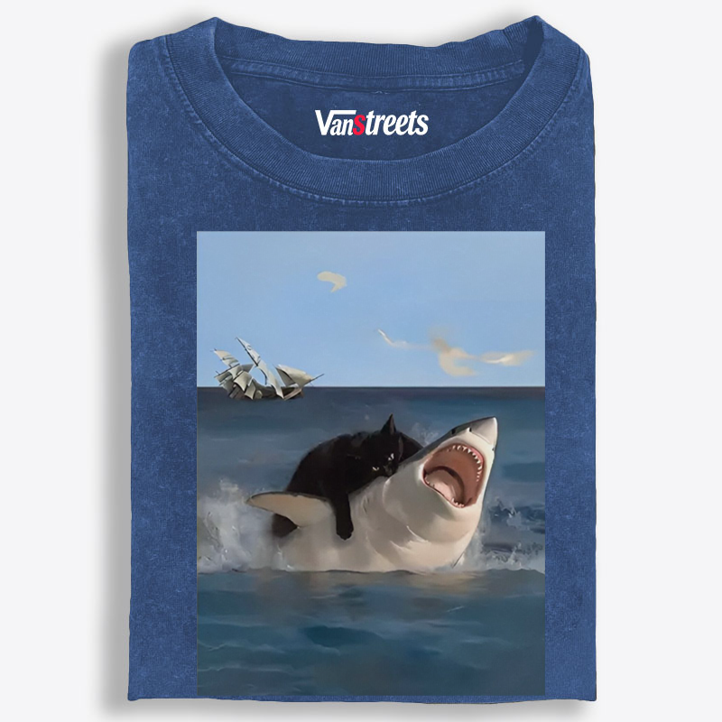 Shark Attack Retro Washed T-Shirt | 100% Cotton | Streetwear Essential