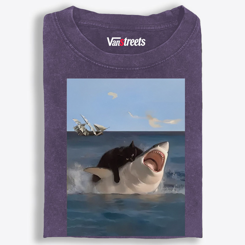 Shark Attack Retro Washed T-Shirt | 100% Cotton | Streetwear Essential