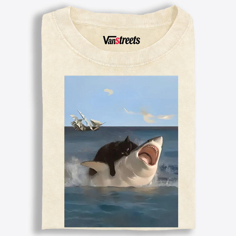 Shark Attack Retro Washed T-Shirt | 100% Cotton | Streetwear Essential