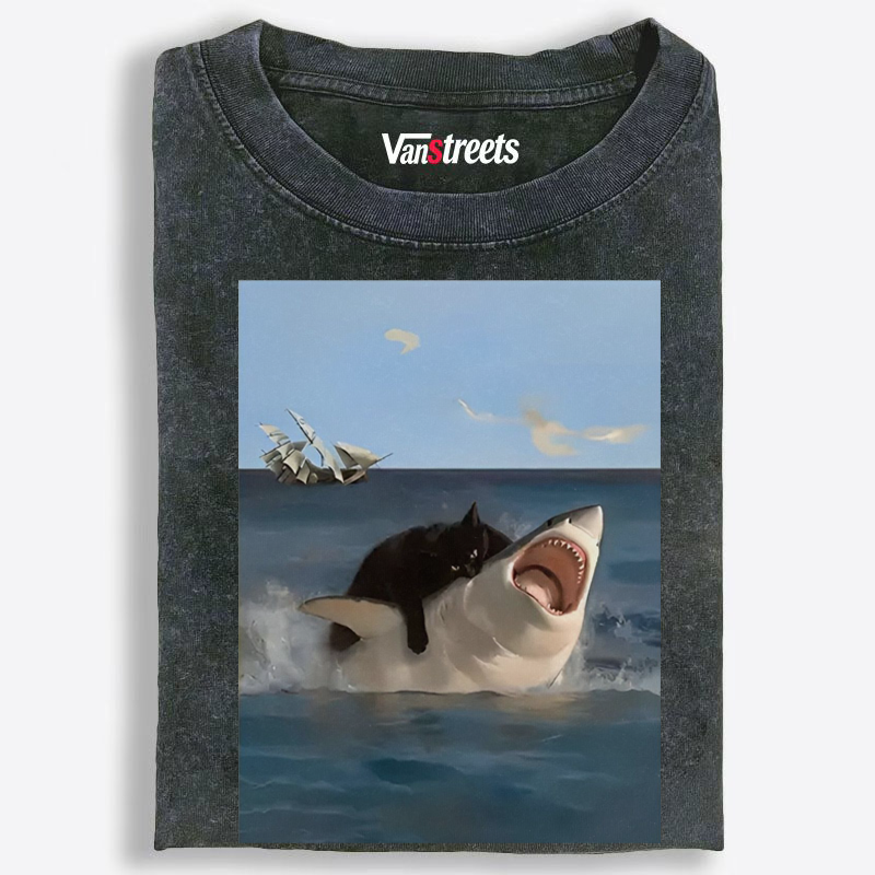 Shark Attack Retro Washed T-Shirt | 100% Cotton | Streetwear Essential