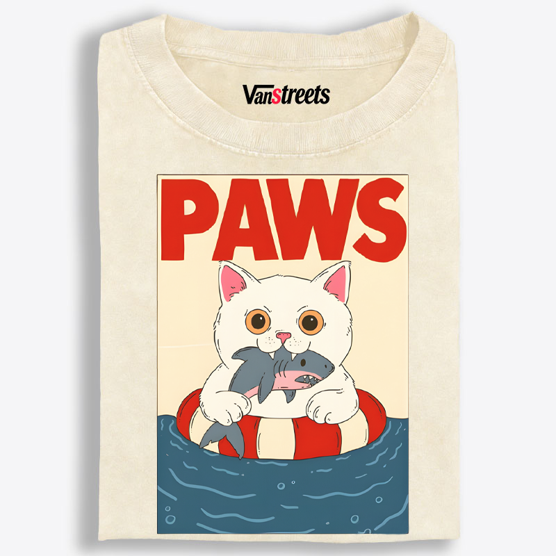PAWS: Cat Overboard! Retro Washed T-Shirt | 100% Cotton | Streetwear Essential