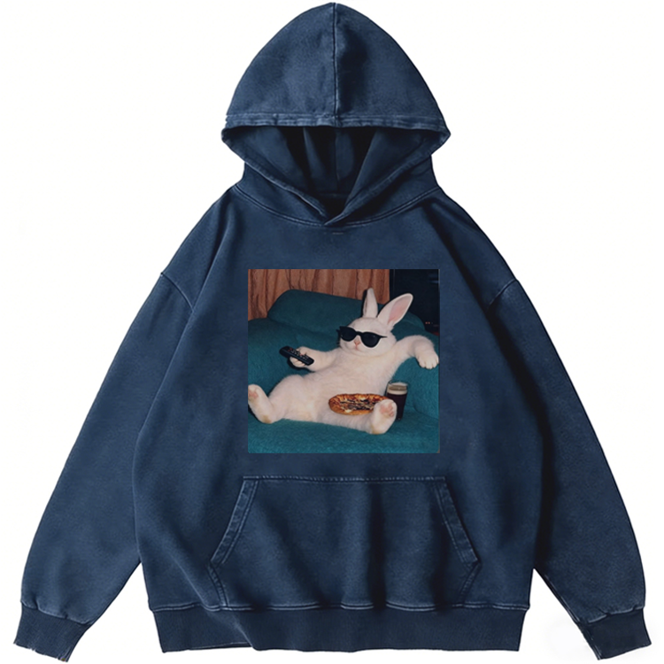 Couch Potato Bunny Retro Washed Hoodie