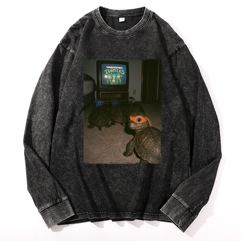 Vintage Ninja Turtles Movie Night Graphic Edition Retro Washed Long Sleeve T-Shirt