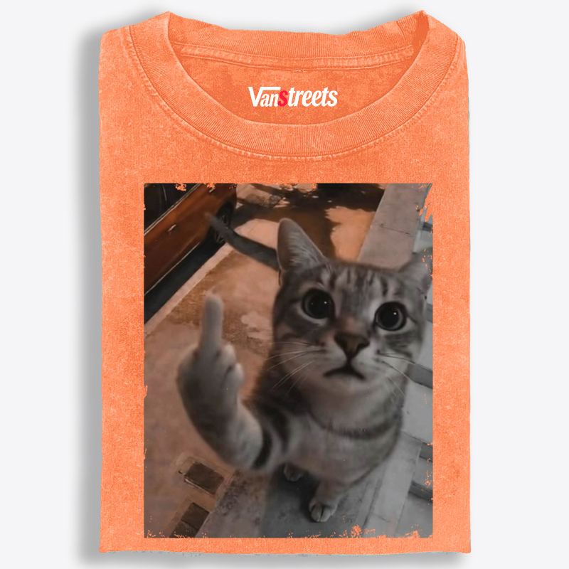Cat's Unapologetic Vintage Salute Washed T-Shirt | 100% Cotton | Streetwear Essential