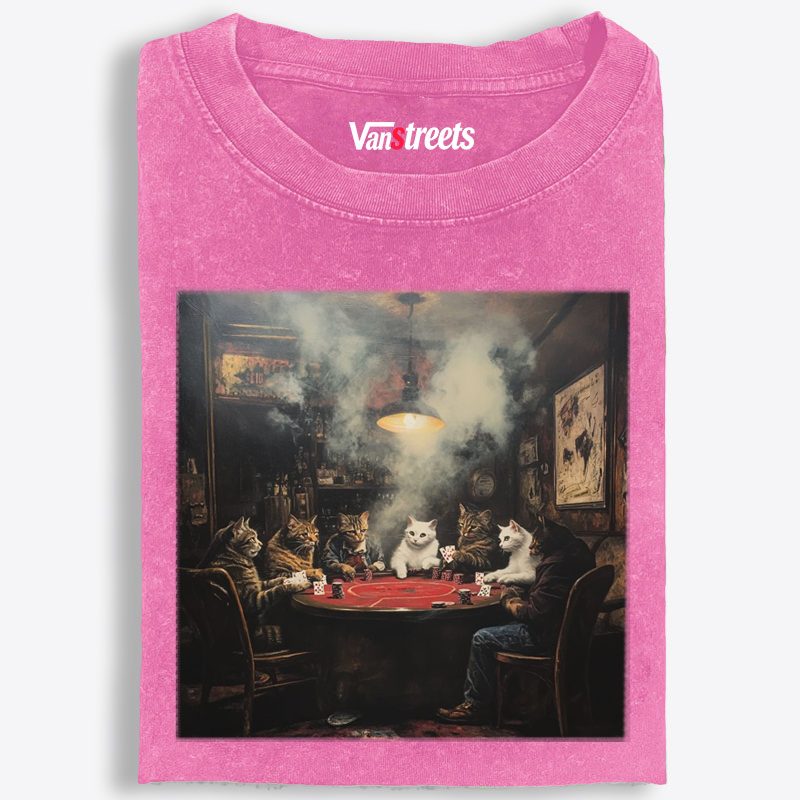 Midnight Poker Cats Club Vintage Graphic Edition Retro Washed T-Shirt | 100% Cotton | Streetwear Essential
