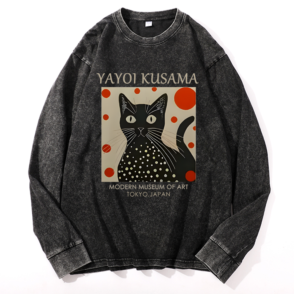 Yayoi Kusama Cat Retro Washed Long Sleeve T-Shirt
