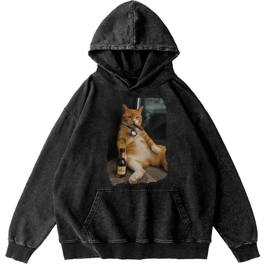 Cigar Cat Retro Washed Hoodie